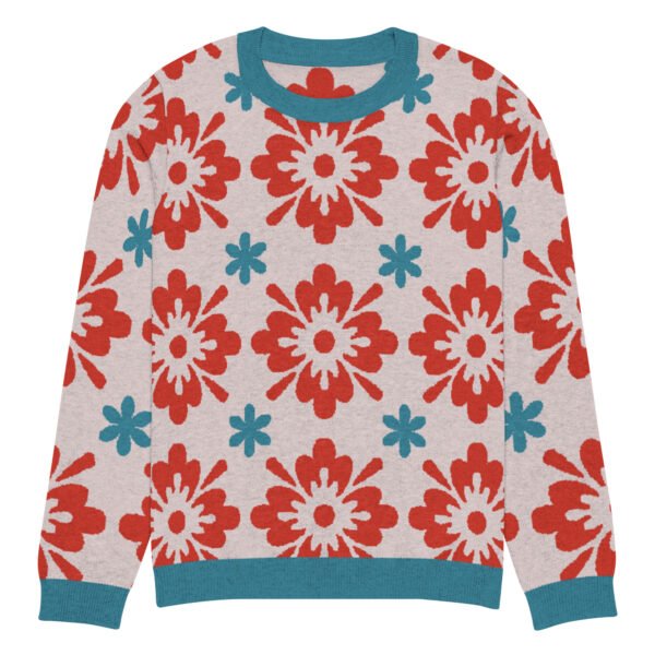 Floral Knitted Crew Neck Sweater – Cozy & Stylish