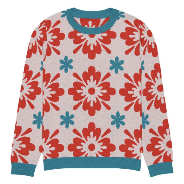 Floral Knitted Crew Neck Sweater – Cozy & Stylish