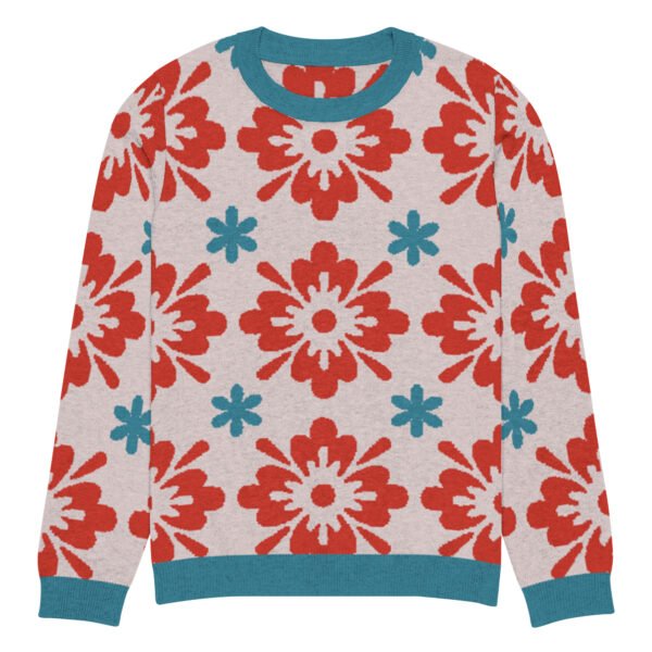 Floral Knitted Crew Neck Sweater – Cozy & Stylish