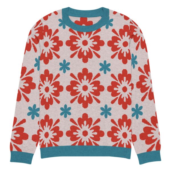 Floral Knitted Crew Neck Sweater – Cozy & Stylish