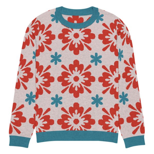 Floral Knitted Crew Neck Sweater – Cozy & Stylish