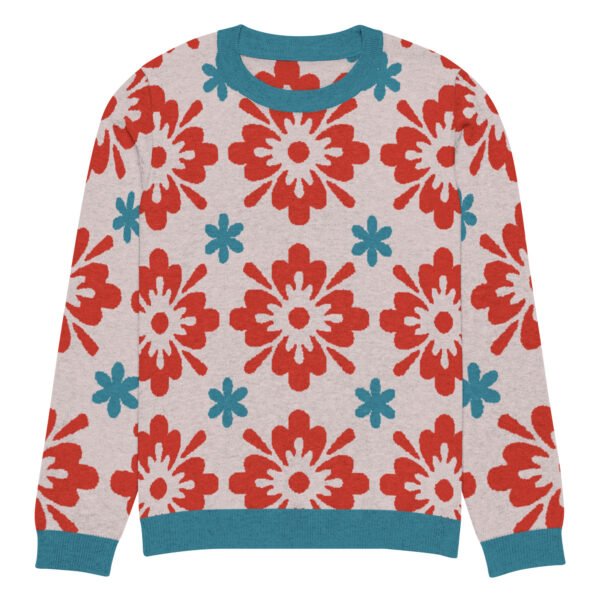 Floral Knitted Crew Neck Sweater – Cozy & Stylish