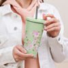 Chic Pink Flowers Insulated Tumbler With Straw