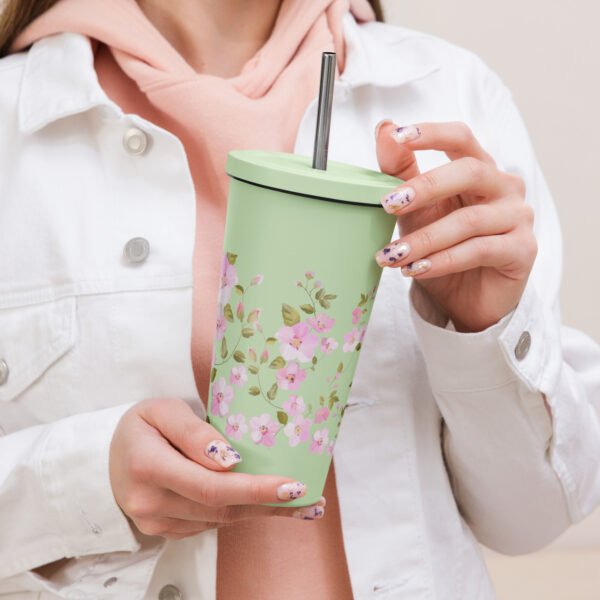 Chic Pink Flowers Insulated Tumbler With Straw