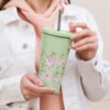 Chic Pink Flowers Insulated Tumbler With Straw