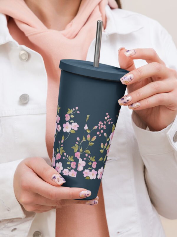 Chic Pink Flowers Insulated Tumbler With Straw