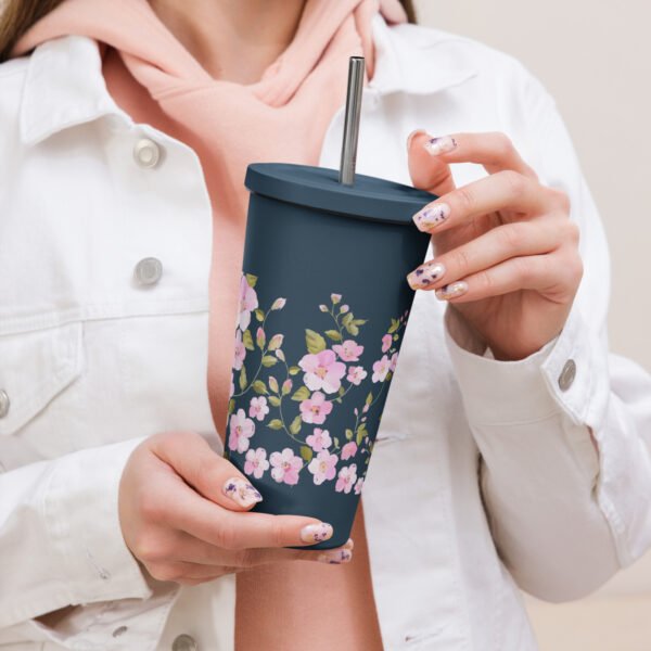 Chic Pink Flowers Insulated Tumbler With Straw