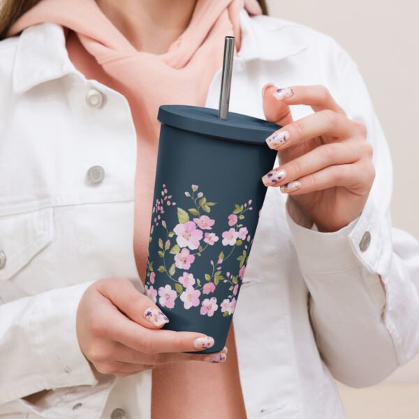 Chic Pink Flowers Insulated Tumbler With Straw