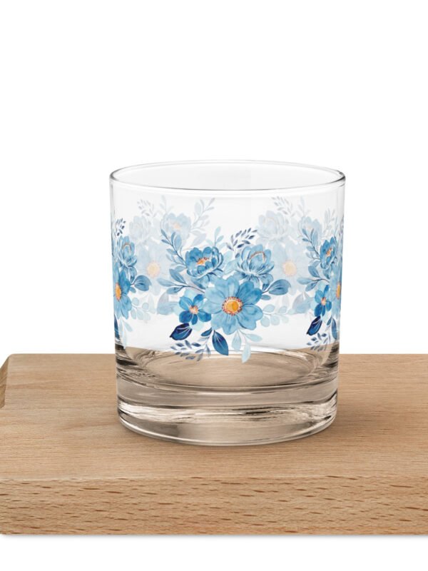 Blue Flowers Rocks Glass – Elegant & Unique Drinkware