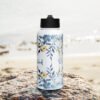 Blue Flowers Stainless Steel Water Bottle With Straw Lid