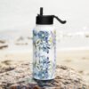 Blue Flowers Stainless Steel Water Bottle With Straw Lid