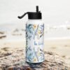 Blue Flowers Stainless Steel Water Bottle With Straw Lid