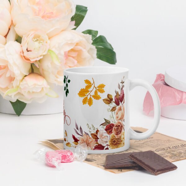 Chic White Glossy Mug With Stunning Floral Design