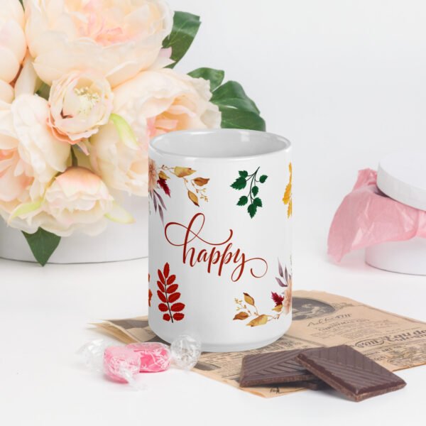 Chic White Glossy Mug With Stunning Floral Design