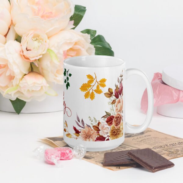 Chic White Glossy Mug With Stunning Floral Design