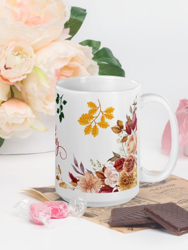 Chic White Glossy Mug With Stunning Floral Design