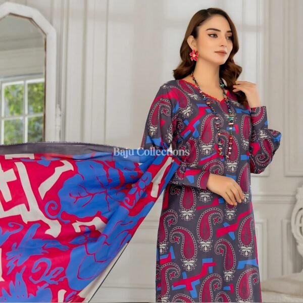 Blue Pink Unstitched Lawn Suit - Digital Prints baju collections A Blue Pink lawn suit featuring digital prints, part of the summer Pakistani lawn collection, perfect for women’s fashion
