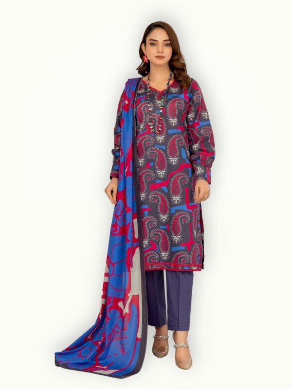 Lawn 3 Piece Unstitched Suit with premium fabric, stylish design and a beautifully printed dupatta for summer styling