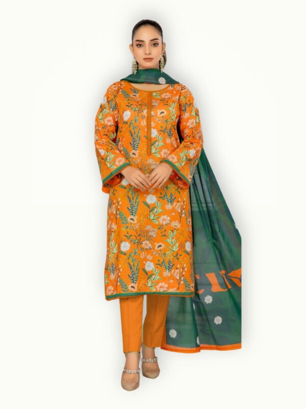 Lawn suit design. featuring detailed patterns, soft fabric and a stylish dupatta for a complete summer outfit