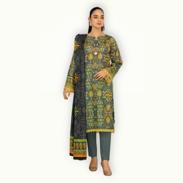 Pakistani lawn suit with traditional embroidery, soft fabric and a beautifully designed dupatta for summer styling