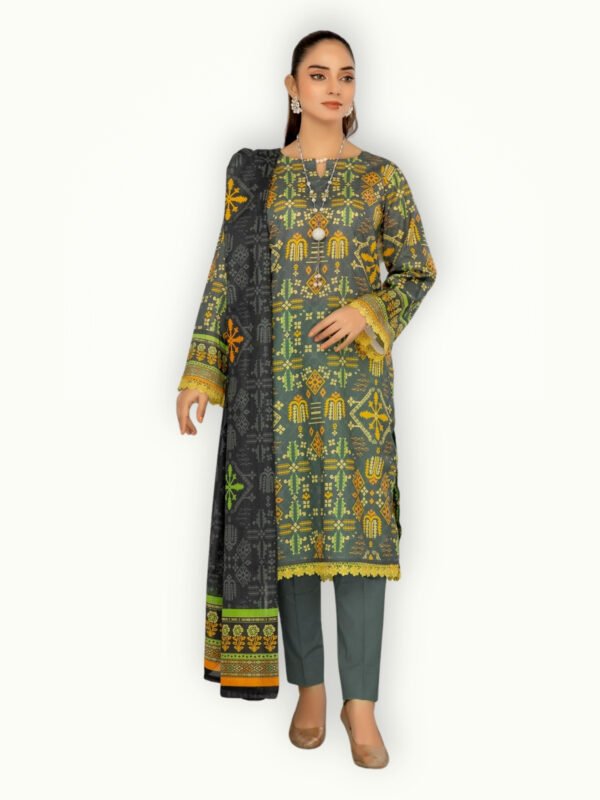 Pakistani lawn suit with traditional embroidery, soft fabric and a beautifully designed dupatta for summer styling