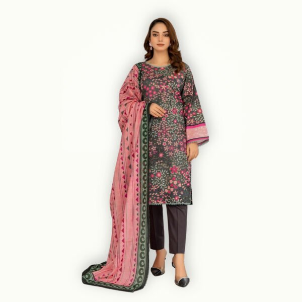 Unstitched Lawn Collection featuring soft fabric, elegant design and a coordinated dupatta for summer styling