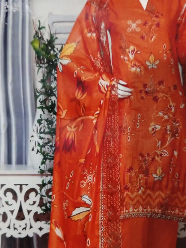 Stunning 3 piece embroidered lawn suit unstitched with digital print and lacework