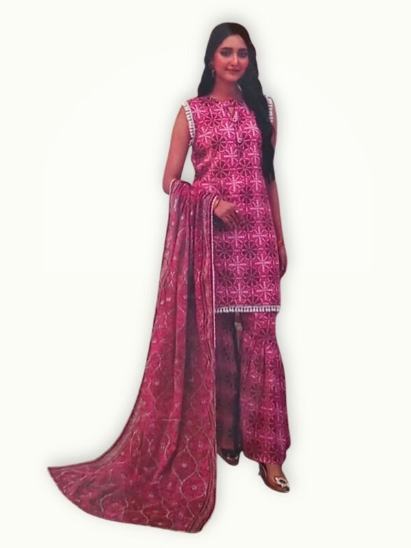 3 piece lawn suit design with embroidered details, soft lawn fabric and a beautifully printed dupatta for summer wear
