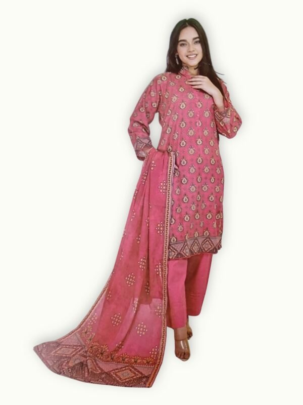 3 piece lawn suit with lawn dupatta featuring coordinated design, soft fabric and elegant detailing for a complete outfit
