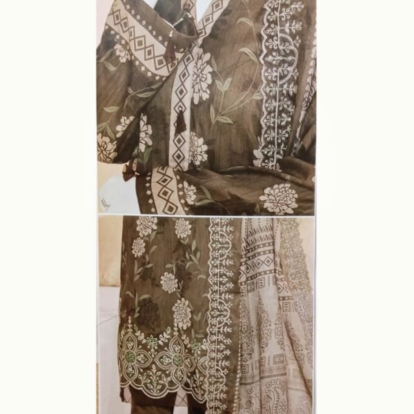 Embroidered unstitched suit online with luxury lawn fabric, cutwork embroidery and elegant printed chiffon dupatta for summer