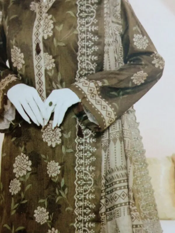 Luxury embroidered unstitched suits online with cutwork embroidery and printed dupatta