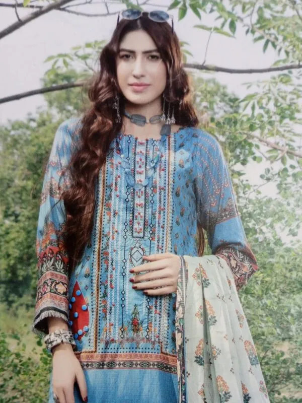 Embroidered Lawn Unstitched 3 Piece Suit with Dupatta and Trouser