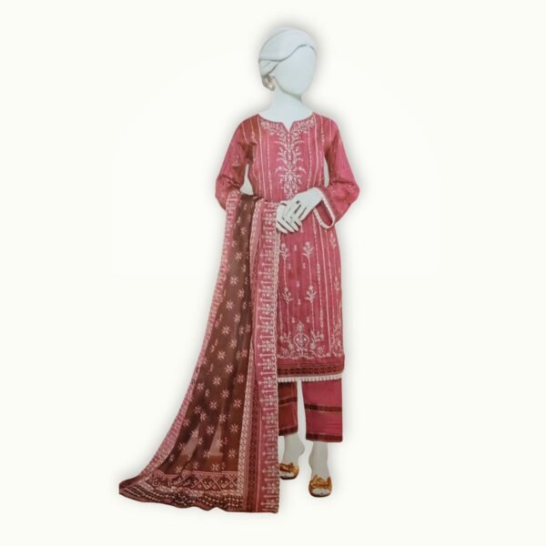 Embroidered Lawn Collection featuring premium unstitched suit with detailed embroidery and elegant printed dupatta for summer wear