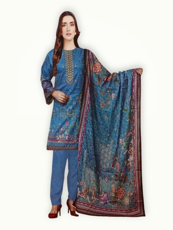 Embroidered lawn suit with lawn dupatta featuring elegant embroidery, soft fabric and coordinated design for a complete outfit