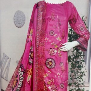 Stunning embroidered lawn suit with voile dupatta and Bareeza trouser