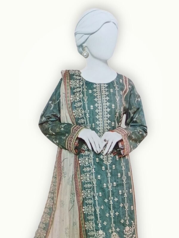 Embroidered unstitched suits with premium lawn fabric, detailed embroidery and elegant printed dupatta for summer wear