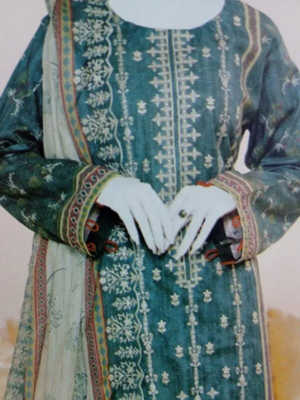 Embroidered unstitched suits with luxury dupatta & trouser