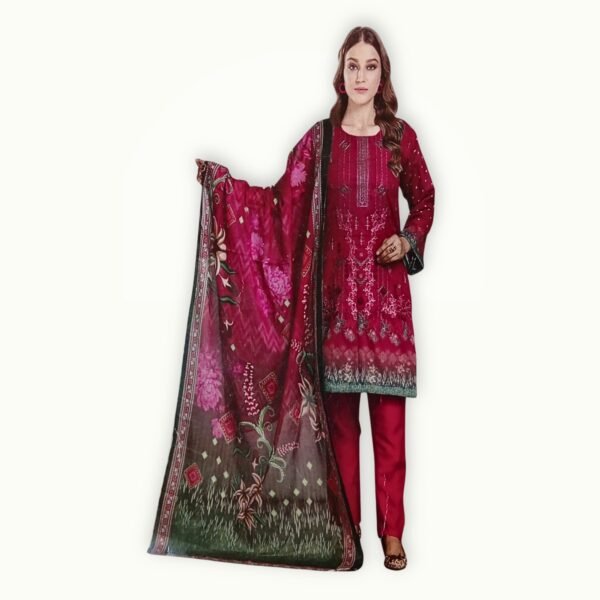 Embroidery lawn unstitched suit with detailed design, premium lawn fabric and matching dupatta for a stylish summer look