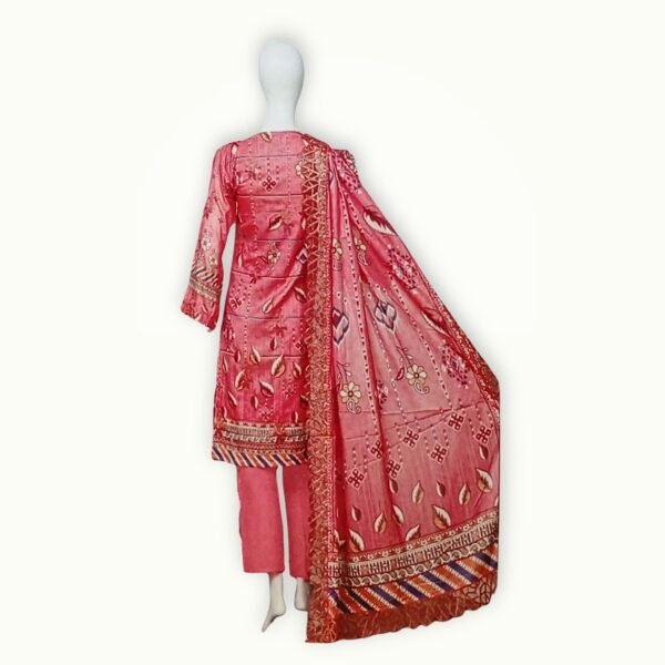 Unstitched embroidered lawn collection back side view showing detailed embroidery, clean design and elegant lawn fabric finish