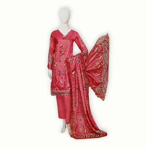 Unstitched embroidered lawn collection featuring premium 3 piece suit with detailed embroidery and elegant printed dupatta for summer