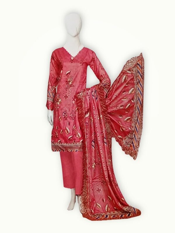 Unstitched embroidered lawn collection featuring premium 3 piece suit with detailed embroidery and elegant printed dupatta for summer