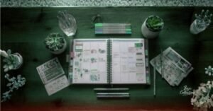 Printable planners and templates on desk, examples of digital products to sell