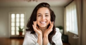 Before and after vegan skincare results with glowing skin