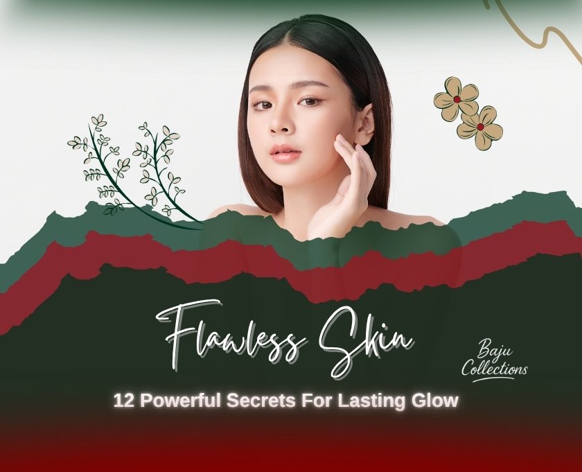 Confident woman with flawless skin, glowing face, inspiring beauty blog