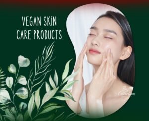 Flat lay of vegan skin care products with natural plants for glowing skin