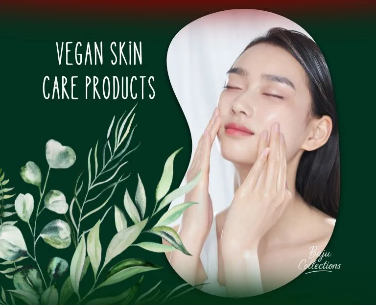 Flat lay of vegan skin care products with natural plants for glowing skin