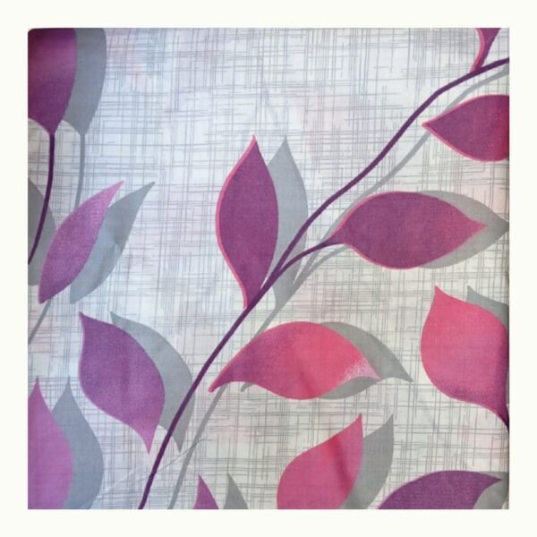 Abstract Double Bed Bedsheet Pink Leaf Fabric Detail Close view of abstract double bed bedsheet showing pink leaf artwork and smooth cotton blend fabric texture.