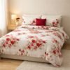Floral Double Bed Bedsheet Elegant Rose Bedroom Styling Floral double bed bedsheet with red rose print styled on bedroom bed with matching pillow covers and cozy decor.