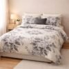 Grey Floral Double Bed Bedsheet Premium Relaxing Botanical Design