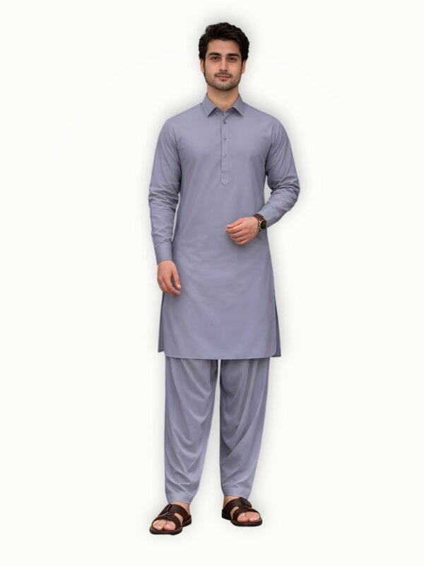 Lavender Grey Mens Unstitched Suit Model Model wearing lavender grey mens unstitched suit shalwar kameez